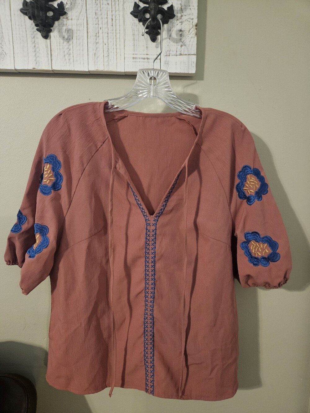 Shein Embroidery Sleeve Top - Size S